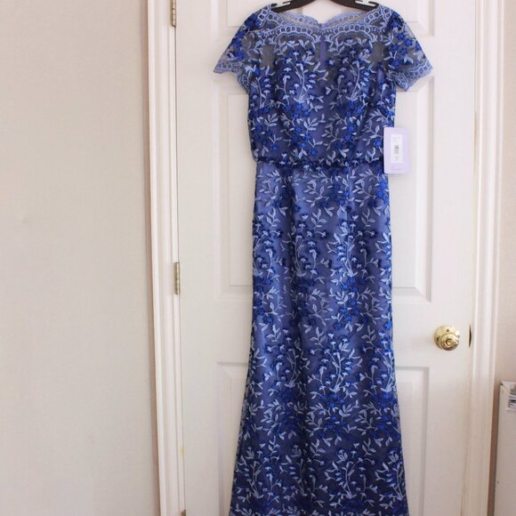 JS Collections Flutter Sleeve Embroidered Dress in Blue - Picture 2 of 12